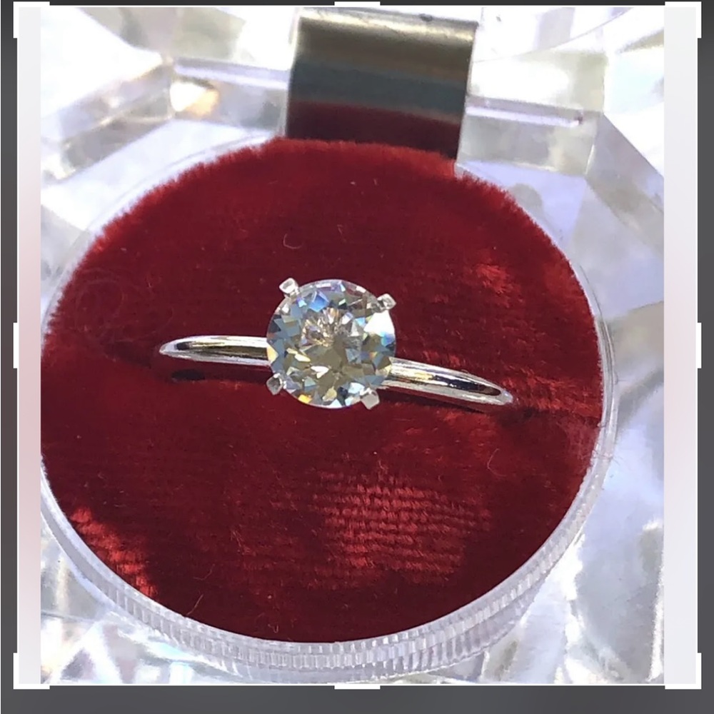 Vintage Solitaire Engagement Ring Simulated Diamond  Silver Tone Size 10.5